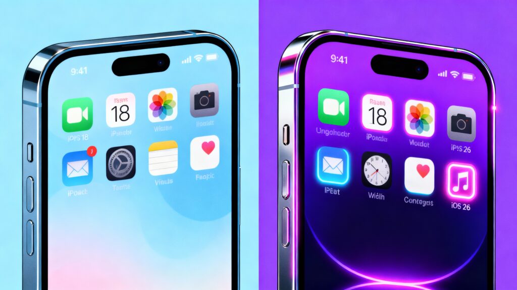 Dos iPhone uno con iOS 18 y otor con iOS 26