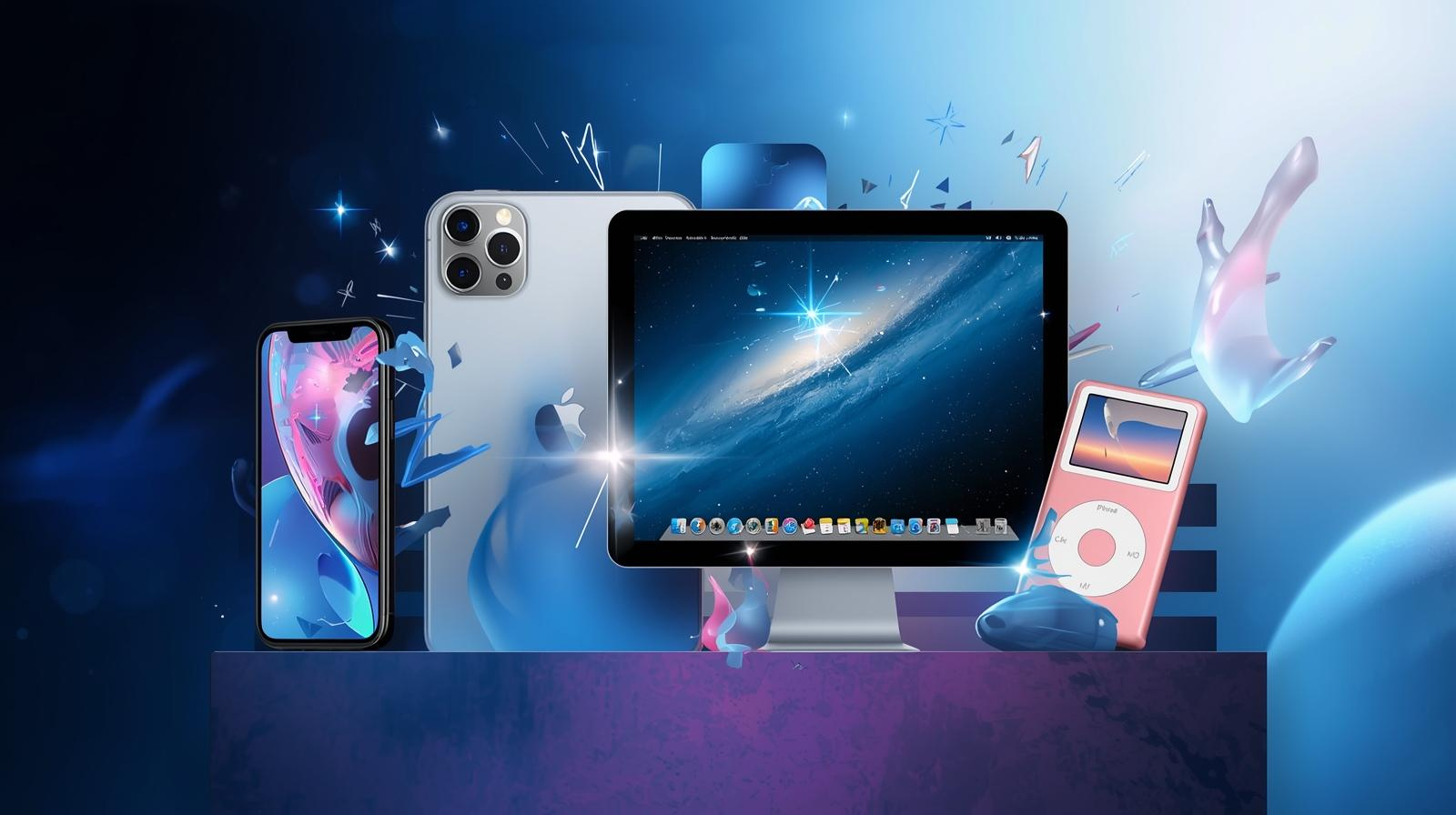 Historias divertidas Apple - Collage productos icónicos iPhone iPad Mac iPod curiosidades sorprendentes marca manzana
